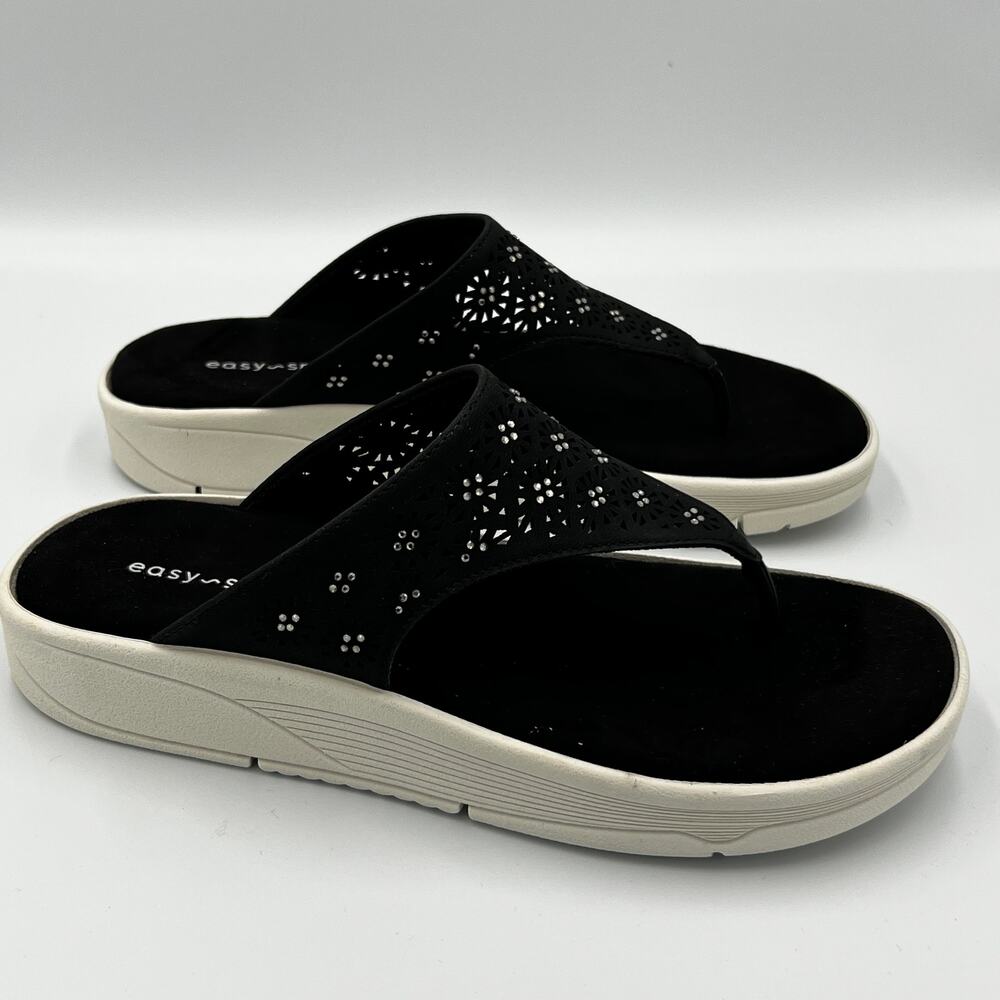 NWB Easy Spirit Rhee 3 Black Wedge Flip-Flop Sandals Women's Size 7 M